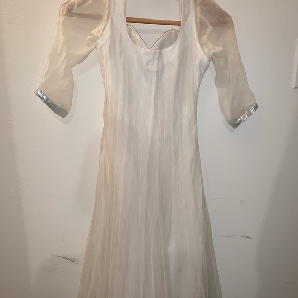 White pink asian bollywood indian kurti tunic top - Picture 3 of 4